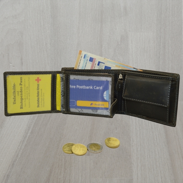 Herren Geldbörse Schwarz mit RFID Adler Motiv Voll Leder Doppelnaht Stabil robust modern